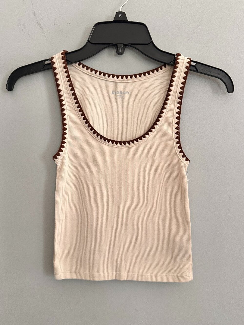 Embroidered Tank Top Tan with brown embroidery Size XS Petite